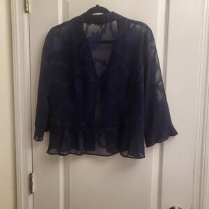 Studio I Navy Sheer Floral Blouse